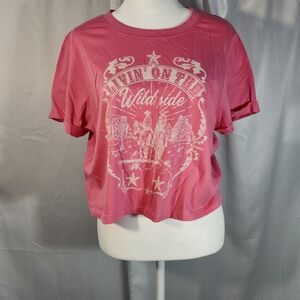 Love Peace & Lazy Days Size Medium Wild Side Pink Crop Top